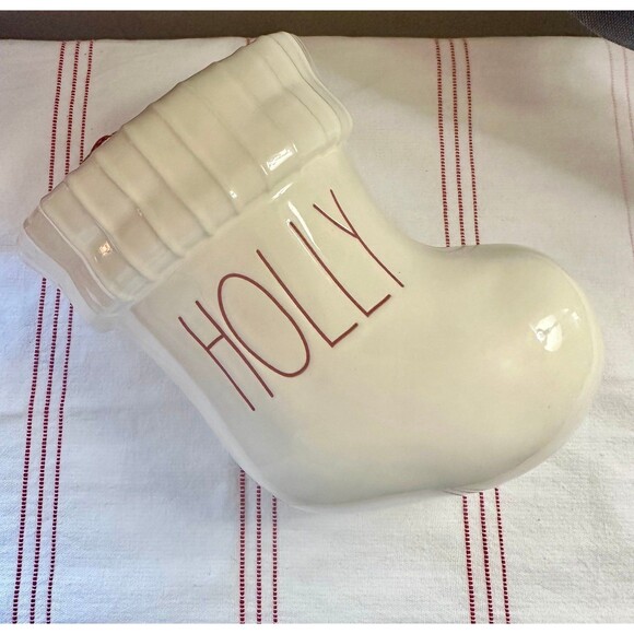 NEW Rae Dunn HOLLY Christmas Ceramic Wall Hanging Stocking Holiday Decor - Picture 7 of 7